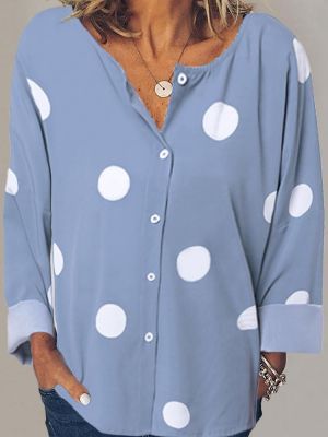 Collection for women בגדי נשים Women Casual Polka Dot Print Button Down Blouse