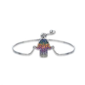 Trendy Hamsa Hand Multicolor Zircon Bracelet Adjustable Lucky Chain Jewelry For Women