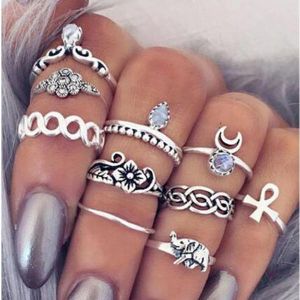 Collection for women אקססורייז 10pcs Vintage Knuckle Rings Tribal Ethnic Hippie Joint Punk Ring Set for Women
