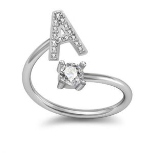 Collection for women אקססורייז 26 Letter English Ring Copper-plated White Gold Rhinestone Ring Geometric Adjustable Ring